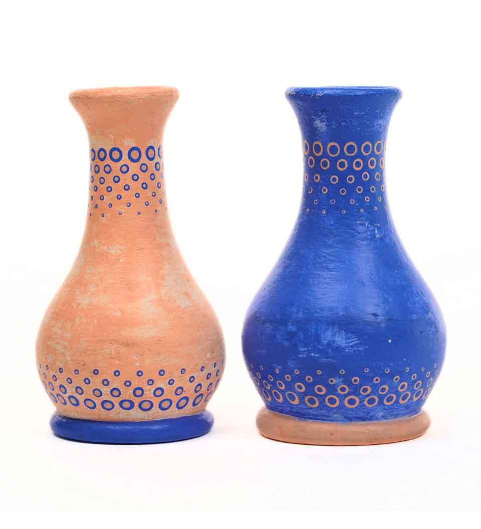 Hand Painted Dot Art Rustic Terracotta Flower Vase (Pair of 2)