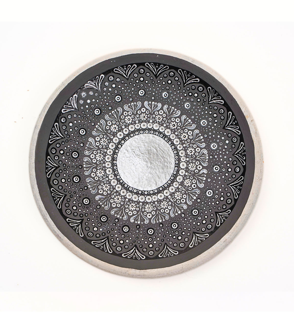 Hand Painted Silver Moon Mandala Terracotta Wall Plate
